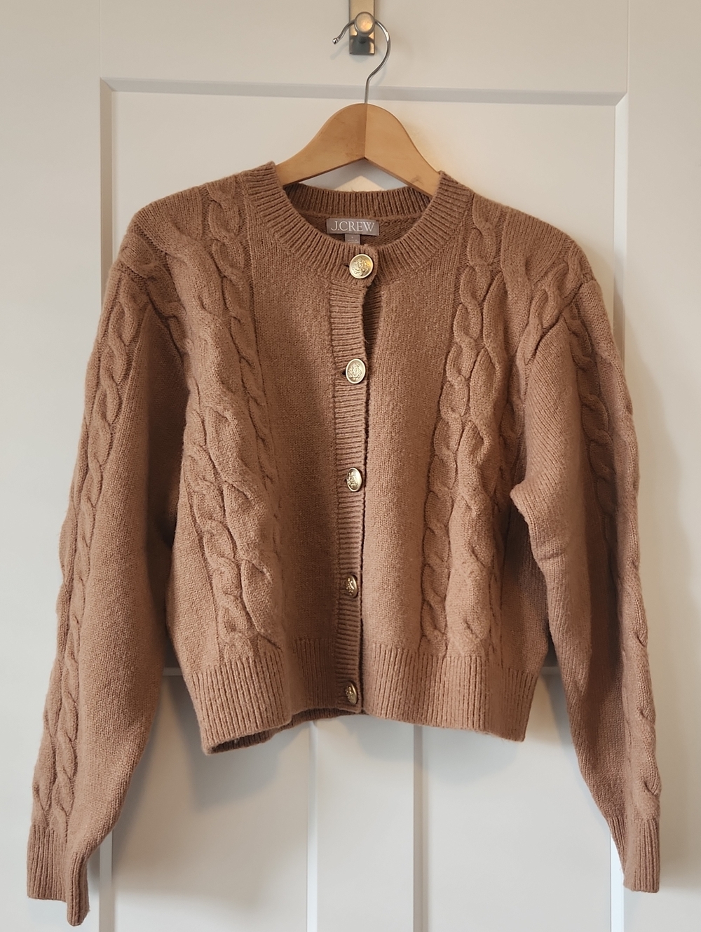J. Crew Camel Cable-Knit Button Cardigan Sweater Sz S
